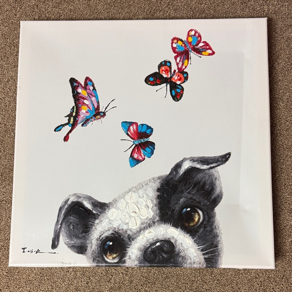 Hobby Lobby Colorful Butterfly and Dog Canvas Art